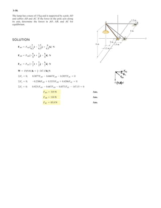 2–12 . Cable OA is used to support column OB .
Determine the angle it makes with beam OC.u
z
x
C
B
O
D
y
4 m
30Њ
8 m
8 m
A
u
f
6
.
 