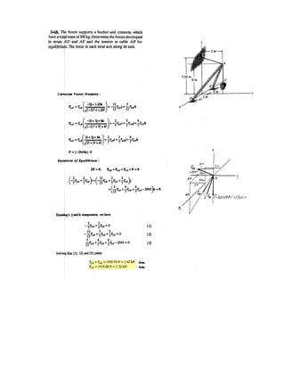 2–140.
Determine the length of the connecting rod AB by first
formulating a Cartesian position vector from A to B and
then determining its magnitude.
SOLUTION
Ans.rAB
= 2(462.5)2
+ (108.25)2
=
= {462.5 i - } mm
rAB
= [400 - (- i + (0 - j
O
A B
x
y
30
125 sin 30°)] 125 cos 30°)
108.25 j
475 mm
125
400 mm
mm
 