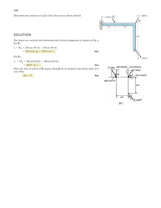 3–8.
SOLUTION
Ans.F = 1.
T = 10 )-3
N
+ c ©Fy = 0; TB
21502
- 2
150
R - 0.15(9.81)(10 )-3
= 0
:+ ©Fx = 0; F - Ta
150
b = 0
Two electrically charged pith balls, each having a mass of
0. g, are suspended from light threads of equal length.
Determine the resultant horizontal force of repulsion, F,
acting on each ball if the measured distance between them
is r = 200 mm.
r ϭ 200 mm
0 mm
ϩϩ
ϩ
ϩ
ϩ
ϩ
ϩ
A B
F؊F
150 mm 150 mm
ϩ
ϩϩ
ϩ
ϩ
ϩ ϩ
15
2
90
90
1.839(
1 mN0
90
 