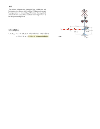 3 1
Determine the force in each cable and the force F needed to hold the lamp of mass M in the position
shown. Hint: First analyze the equilibrium at B; then, using the result for the force in BC, analyze the
equilibrium at C.
Given:
M 4 kg
T1 30 deg
T2 60 deg
T3 30 deg
Solution:
Initial guesses:
TBC 1 N TBA 2 N
Given
At B:

o 6Fx = 0; TBC cos T1  