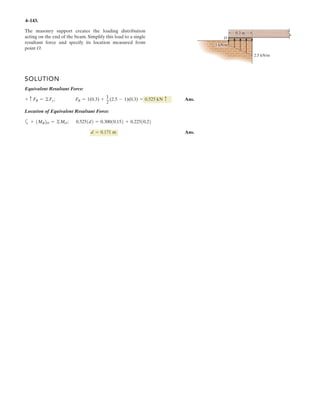 x
O
y
70Њ
30Њ
5 kN
7 kN
3
4
5
F2
F1
u
3–69. The members of a truss are pin connected at joint O.
Determine the magnitude of and its angle for
equilibrium. Set .F2 =
uF1
8 kN
1
1
1
1
4
0; 8 sin 70 cos 5 cos30 (7) 0
5
cos 2.41259
3
0; 8 cos 70 5 sin 30 sin (7) 0
5
sin 1.03616
Solving :
23.24 Ans.
= 2.63 kN Ans.
x
y
1
F F
F
F F
F
F
θ
θ
θ
θ
θ
+
→Σ = ° + − ° − =
=
+ ↑ Σ = ° + ° − − =
=
= °
 