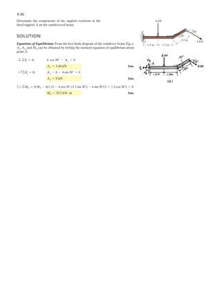 4
Determine the magnitude of the force F that
should be applied at the end of the lever such
that this force creates a clockwise moment M
about point O.
Given:
M 15 Nm
I 60 deg
T 30 deg
a 50 mm
b 300 mm
Solution:
M F cos T  