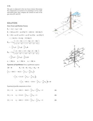 4–56.
SOLUTION
Ans.My = 276.57 N # mm = 0.277 N # m
= 3
0 1 0
30 cos 40° 0 30 sin 40°
6 -4 -7
3
My = uy
# (r * F)
40
30 mm
x
y
z
F {6i 4j 7k} kN
The cutting tool on the lathe exerts a force F on the shaft
as shown. Determine the moment of this force about the
y axis of the shaft.
 