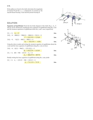 A vertical force of is applied to the
handle of the pipe wrench. Determine the moment that this
force exerts along the axis AB (x axis) of the pipe assembly.
Both the wrench and pipe assembly ABC lie in the
plane. Suggestion: Use a scalar analysis.
x-y
F = 60 N
45Њ
z
y
A
C
B
500 mm
200 mm
150 mm
F
x
4–60.
.
 