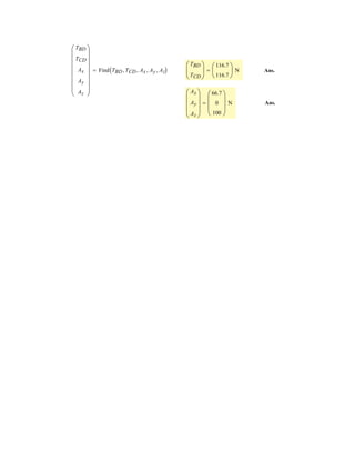4–67.
A twist of is applied to the handle of the screwdriver.
Resolve this couple moment into a pair of couple forces F
exerted on the handle and P exerted on the blade.
4 N # m
SOLUTION
For the handle
Ans.
For the blade,
Ans.P = 800 N
P10.0052 = 4MC = ©Mx;
F = 133 N
F10.032 = 4MC = ©Mx;
30 mm
5 mm
4 N·m
F
P
–F
–P
 