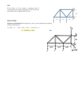 If , determine the magnitude of force F so that
the resultant couple moment is , clockwise. The100 N # m
u = 30°
30Њ
15Њ
15Њ
F
ϪF
300 N
300 N
300 mm
30Њ
u
u
4–70.
disk has a radius of 300 mm.
 