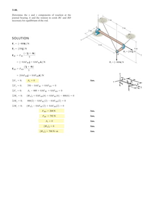 4–73.
The man tries to open the valve by applying the couple forces
of F = 75 N to the wheel. Determine the couple moment
produced.
SOLUTION
a
b Ans.= -22.5 N # m = 22.5 N # m
+Mc = ©M; Mc = -75(0.15 + 0.15)
150 mm 150 mm
F
F
 