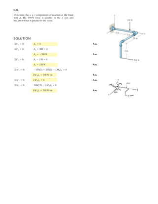4 7
Three couple moments act on the pipe assembly. Determine the magnitude of M3 and the
bend angle T so that the resultant couple moment is zero.
Given:
T1 45 deg
M1 900 N m˜
M2 500 N m˜
Initial guesses: T 10 deg M3 10 N m˜
Given

o 6Mx = 0; M1 M3 cos T  