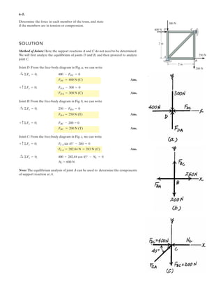 The cord passing over the two small pegs A and B of
the square board is subjected to a tension of 100 N.
Determine the required tension P acting on the cord that
passes over pegs C and D so that the resultant couple
produced by the two couples is acting clockwise.
Take .u = 15°
15 N # m
100 N
100 N
ϪP
P
C B
30Њ
300 mm
300 mm
30Њ
A D
45Њ
u
u
4–77.
.
 