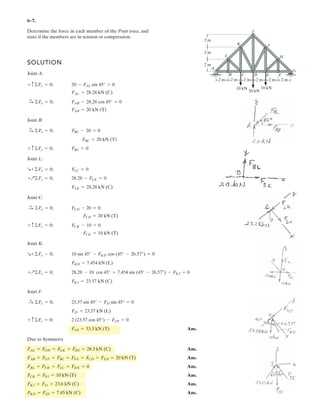 4
Express the moment of the couple acting on the pipe in Cartesian vector form. What is the magnitude
of the couple moment?
Given:
F 125 N
a 150 mm
b 150 mm
c 200 mm
d 600 mm
Solution:
M
c
a b
0
§
¨
¨
©
·
¸
¸
¹
0
0
F
§
¨
¨
©
·
¸
¸
¹
u M
37.5
25
0
§
¨
¨
©
·
¸
¸
¹
N m˜ M 45.1 N m˜
79.
Ans.
–
 