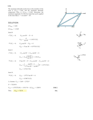 4–99.
SOLUTION
Thus,
Ans.
and
Ans.
a
Ans.= -34.8 kN # m = 34.8 kN # m (Clockwise)
+MRA
= ©MA ; MRA
= -2.5a
3
5
b(2) - 1.5 cos 30°(6) - 3(8)
u = tan -1
¢
FRy
FRx
≤ = tan -1
a
5.799
1.25
b = 77.8° d
FR = 2F2
Rx
+ F2
Ry
= 21.252
+ 5.7992
= 5.93 kN
= -5.799 kN = 5.799 kN T
+ cFRy
= ©Fy ; FRy
= -1.5 cos 30° - 2.5a
3
5
b - 3
= -1.25 kN = 1.25 kN ;
:+ FRx
= ©Fx ; FRx
= 1.5 sin 30° - 2.5a
4
5
b
Replace the force system acting on the beam by an
equivalent force and couple moment at point A. 2.5 kN 1.5 kN
3 kN
A B
4 m
3
4
5
2 m 2 m
30
 