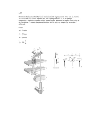 4–157.
Replace the distributed loading with an equivalent resultant
force, and specify its location on the beam measured from
point A.
SOLUTION
Resultant: The magnitude of the differential force is equal to the area of the
element shown shaded in Fig. a. Thus,
Integrating over the entire length of the beam gives the resultant force .
Ans.
Location: The location of on the beam is , measured from point A. Thus
the location of measured from point A is
Ans.= 2.17 m
x =
LL
xcdFR
LL
dFR
=
L
6 m
0
xB
1
6
(- x2
- 4x + 60)Rdx
36
=
L
6m
0
1
6
(-x3
- 4x2
+ 60x)dx
36
=
1
6
¢ -
x4
4
-
4x3
3
+ 30x2
≤ `
0
6m
36
FRx
xc = xdFR
= 36 kN T
+ T FR =
LL
dFR =
L
6 m
0
1
6
(-x2
- 4x + 60)dx =
1
6
B -
x3
3
- 2x2
+ 60xR `
0
6 m
FRdFR
dFR = w dx =
1
6
(- x2
- 4x + 60)dx
dFR
w
x
1––
6
w ϭ (Ϫx2
Ϫ 4x ϩ 60) kN/m10 kN/m
6 m
A B
 