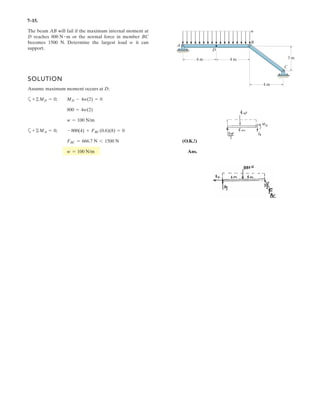 5
Determine the magnitude and direction T of the minimum force P needed to pull the roller of
mass M over the smooth step.
Given:
a 0.6 m
b 0.1 m
T1 20 deg
M 50 kg
g 9.81
m
s
2
Solution:
For Pmin, NA tends to 0 I acos
a b
a
§
¨
©
·
¸
¹
I 33.56 deg
6MB = 0 M gsin T1  