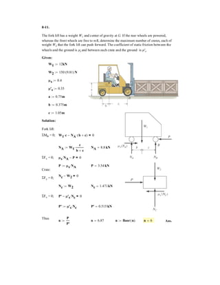 6–11. (continued)
Joint B:
Ans.
Joint F:
(Check!)
Ans.FFA = 6.20 kN 1T2
8.768 cos 45° - FFA = 0:+ ©Fx = 0;
8.768 sin 45° - 6.20 = 0+ c ©Fy = 0;
FBF = 6.20 kN 1C2
FBF - 4 - 3.111 sin 45° = 0+ c ©Fy = 0;
FBA = 3.111 kN 1T2 = 3.11 kN 1T2
2.20 - FBA cos 45° = 0:+ ©Fx = 0;
Ans.
 