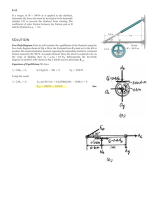 6–12.
Determine the force in each member of the truss and state if
the members are in tension or compression. Set
P2 = 15 kN.
P1 = 10 kN,
SOLUTION
a
Joint G:
Ans.
Joint A:
Ans.
Ans.
Joint B:
Ans.
Ans.
Joint F:
Ans.
Ans.
Joint E:
Ans.
Ans.
Joint D:
Ans.:+ ©Fx = 0; FDC = 0
FEC = 15.0 kN (T)
+ c ©Fy = 0; FEC - 15 = 0
:+ ©Fx = 0; FED = 0
FFE = 0
FFC = 21.21 = 21.2 kN (C)
+ c ©Fy = 0; 25 - 10 - FFC a
1
22
b = 0
:+ ©Fx = 0; 15 + FFE -
1
22
(FFC) = 0
FBC = 15.0 kN (T)
FBF = 25.0 kN (T)
+ c ©Fy = 0; 27.95a
2
25
b - FBF = 0
:+ ©Fx = 0; 27.95a
1
25
b + FBC - 27.5 = 0
FAB = 27.95 = 28.0 kN (C)
FAF = 15.0 kN (C)
+ c ©Fy = 0; 25 - FAB a
2
25
b = 0
:+ ©Fx = 0; 27.5 - FAF -
1
25
(FAB) = 0
FGB = 27.5 kN (T)
:+ ©Fx = 0; FGB - 27.5 = 0
Ay = 25 kN
+ c ©Fy = 0; Ay - 10 - 15 = 0
Ax = 27.5 kN
:+ ©Fx = 0; Ax - 27.5 = 0
Gx = 27.5 kN
+©MA = 0; Gx (4) - 10(2) - 15(6) = 0
2 m 2 m4 m
4 m
A F E
G B C
D
P1 P2
 