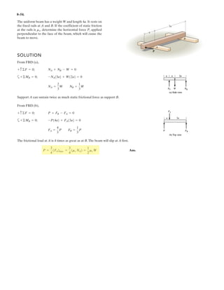 6–39.
Determine the force in members IC and CG of the truss
and state if these members are in tension or compression.
Also, indicate all zero-force members.
SOLUTION
By inspection of joints B, D, H and I,
AB, BC, CD, DE, HI, and GI are all zero-force members.
a
Ans.
Joint C:
Ans.FCG = 9.00 kN (T)
+ c©Fy = 0;
4
5
(5.625) +
4
5
(5.625) - FCG = 0
:+ ©Fx = 0; FCJ = 5.625 kN
FIC = 5.625 = 5.62 kN (C)
+©MG = 0; -4.5(3) + FICa
3
5
b(4) = 0
1.5 m 1.5 m 1.5 m
A
H
B C D
JI
G F
E
1.5 m
2 m
2 m
6 kN 6 kN
Ans.
 