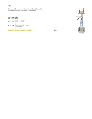 6–46.
SOLUTION
Support Reactions:
a
Method of Joints: By inspection, members BN, NC, DO, OC, HJ
LE and JG are zero force members. Ans.
Method of Sections:
a
Ans.
a
Ans.FCM = 2.00 kN T
FCM 142 - 2142 = 0+ ©MA = 0;
FCD = 5.625 kN 1T2
FCD142 - 5.625142 = 0+ ©MM = 0;
Ax = 0:+ ©Fx = 0;
Ay = 5.625 kN
21122 + 5182 + 3162 + 2142 - Ay 1162 = 0+ ©MI = 0;
Determine the force in members CD and CM of the
Baltimore bridge truss and state if the members are in
tension or compression. Also, indicate all zero-force
members.
16 m, 8 @ 2 m
A
B C D E F G H
J
KLM
N O P
2 m
2 m
2 kN
5 kN
2 kN
3 kN
I
 