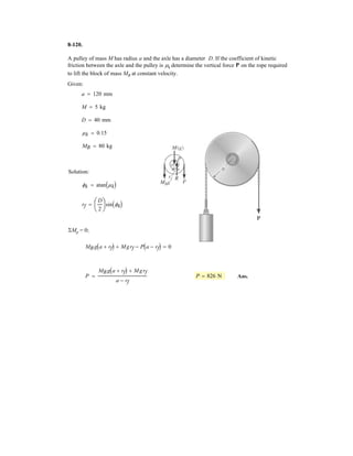6
The compound beam is pin supported at
B and supported by rockers at A and C.
There is a hinge (pin) at D. Determine
the reactions at the supports.
Units Used:
kN 10
3
N
F1 7 kN a 4 m
F2 6 kN b 2 m
F3 16 kN c 3 m
T 60 deg
Solution:
Member DC :
6MD = 0; F1 sin T  