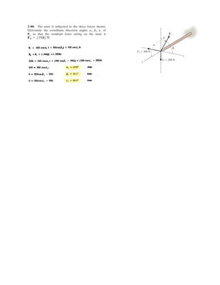 Fz
c
c
2
d
2

§
¨
©
·
¸
¹
F
Fx 13.7 N Fy 37.6 N Fz 30 N
D acos
Fx
F
§
¨
©
·
¸
¹
E acos
Fy
F
§
¨
©
·
¸
¹
J acos
Fz
F
§
¨
©
·
¸
¹
D 74.1 deg E 41.3 deg J 53.1 deg
64.
Ans.
Ans.
 