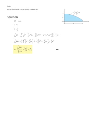 6–109.
SOLUTION
Free-Body Diagram: The solution for this problem will be simplified if one realizes
that links BD and CF are two-force members.
Equations of Equilibrium : From FBD (a),
a
From FBD (b),
a
From FBD (c),
a
Ans.
Ans.
At point D,
Ans.
Ans.Dy = FBD sin 45° = 1387.34 sin 45° = 981 N
Dx = FBD cos 45° = 1387.34 cos 45° = 981 N
Ey = 1553.67 N = 1.55 kN
Ey + 6702.66 sin 30° - 4905 = 0+ c ©Fy = 0;
Ex = 6785.67 N = 6.79 kN
Ex - 981 - 6702.66 cos 30° = 0:+ ©Fx = 0;
FCF = 6702.66 N
- FCF cos 15°13002 = 0
4905 sin 45°17002 - 981 sin 45°17002+©ME = 0;
Ay = 4905 N
Ay - 3924 - 1387.34 sin 45° = 0+ c ©Fy = 0;
Ax - 1387.34 cos 45° = 0 Ax = 981 N:+ ©Fx = 0;
FBD = 1387.34 N
FBD cos 45°11002 + FBD sin 45°11002 - 39241502 = 0+©MA = 0;
78481x2 - FK12x2 = 0 FK = 3924 N+©ML = 0;
The symmetric coil tong supports the coil which has a mass
of 800 kg and center of mass at G. Determine the horizontal
and vertical components of force the linkage exerts on
plate DEIJH at points D and E. The coil exerts only vertical
reactions at K and L.
400 mm
45°
300 mm
45°
30° 30°
100 mm
100 mm
50 mm
A
B
C
D J
E I
H
G LK
F
 