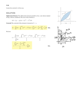 Determine the horizontal and vertical components
of reaction which the pins exert on member AB of the frame.
A
E
B
CD
500 lb
300 lb
3 ft 3 ft
4 ft
60Њ
1.5 kN
0.9 m0.9 m
0.9 m 0.9 m
2.5 kN
1.5 kN
1.2 m
Member AB :
‫ۍ‬
+ΣMA = 0; –1.5 sin 60° (0.9) +
4
5
FBD (1.8) = 0
FBD = 0.8119 kN
Thus,
Bx =
3
5
(0.8119) = 0.4871 kN Ans.
By =
4
5
(0.8119) = 0.6495 kN Ans.
+
→ ΣFx = 0; –1.5 cos 60° +
3
5
(0.8119) + Ax = 0
Ax = 0.2629 kN Ans.
+↑ΣFy = 0; Ay – 1.5 sin 60° +
4
5
(0.8119) = 0
Ay = 0.6495 kN Ans.
6–113.
 
