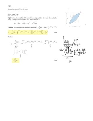 Determine the horizontal and vertical components of
reaction which the pins exert on member EDC of the frame.
A
E
B
CD
500 lb
300 lb
3 ft 3 ft
4 ft
60Њ
1.5 kN
0.9 m0.9 m
2.5 kN
1.2 m
0.9 m 0.9 m
1.5 kN
0.9 m 0.9 m
2.5 kN
FBD = 0.8119 kN
FBD = 0.8119 kNFAD = 7.0619 kN
Member AB :
‫ۍ‬
+ΣMA = 0; –1.5 sin 60° (0.9) +
4
5
FBD (1.8) = 0
FBD = 0.8119 kN
Member EDC :
‫ۍ‬
+ΣMg = 0; –2.5 (1.8) –
4
5
(0.8119) (0.9)
+
4
5
FAD (0.9) = 0
FAD = 7.0619 kN
+
→ ΣFx = 0; Ex – 0.8119
3
5
⎛
⎝⎜
⎞
⎠⎟ – 7.0619
3
5
⎛
⎝⎜
⎞
⎠⎟ = 0
Ex = 4.7243 kN Ans.
+↑ΣFy = 0; –Ey + 7.0619
4
5
⎛
⎝⎜
⎞
⎠⎟ – 0.8119
4
5
⎛
⎝⎜
⎞
⎠⎟ – 2.5 = 0
Ey = 2.5 kN Ans.
Pin D :
+
→ ΣFx = 0; Dx –
3
5
(0.8119) –
3
5
(7.0619) = 0
Dx = 4.7243 kN Ans.
+↑ΣFy = 0; –Dy –
4
5
(0.8119) +
4
5
(7.0619) = 0
Dy = 5 kN Ans.
6–114.
 