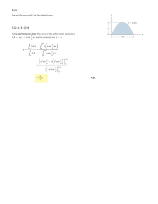The four-member A frame is supported at A and E by smooth collars and at G by a pin. All
the other joints are ball-and-sockets. If the pin at G will fail when the resultant force there is
Fmax, determine the largest vertical force P that can be supported by the frame. Also, what
are the x, y, z force components which member BD exerts on members EDC and ABC? The
collars at A and E and the pon at G only exert force components on the frame.
Given:
Fmax 800 N
a 300 mm
b 600 mm
c 600 mm
Solution:
6Mx = 0;
P 2 c
b
b
2
c
2

Fmaxc 0
P
Fmaxb
2 b
2
c
2

P 282.843 N
Bz Dz Fmax
c
b
2
c
2

 0 Dz Bz
Bz
Fmaxc
2 b
2
c
2

Dz Bz Bz 283 N
Dz 283 N
By Dy Fmax
b
b
2
c
2

 0 Dy By
By
Fmaxb
2 b
2
c
2

Dy By By 283 N Dy 283 N
Bx Dx 0
6 117.
Ans.
Ans.
Ans.
Ans.
Ans.
–
 