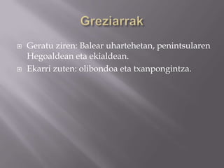  Geratu ziren: Balear uhartehetan, penintsularen
Hegoaldean eta ekialdean.
 Ekarri zuten: olibondoa eta txanpongintza.
 