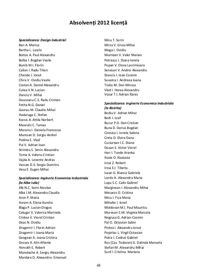 Anuar Absolventi U T Cluj Napoca