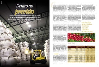 CComo até era previsível, a cafeicultura
brasileira ofertou menos café na safra de
2017, ano de bienalidade negativa. A pro-
duçãototaldecaféarábicaeconilon,ouro-
busta, foi de 44,97 milhões de sacas de 60
quilos, com queda de 12,5% em relação às
51,37milhõesdesacascolhidasnoanoan-
terior, de acordo com a Companhia Nacio-
nal de Abastecimento (Conab). A redução
do volume foi decorrência do ano de bie-
nalidade negativa na espécie arábica, res-
ponsávelpelamaiorpartedaproduçãona-
cional, de 76% em 2017, como destaca a
estatal. O maior resultado das últimas sa-
fras de bienalidade negativa foi de 49,16
milhões de sacas de café em 2013.
Também a área em produção, de 1,865
milhãodehectares,significourecuode4,3%
em comparação à área de 2016. O plantio
total ocupou 2,21 milhões de hectares, se-
melhante ao de 2016, sendo que 344,92 mil
hectares (15,6%) estavam em formação. A
explicação da Conab é que os ganhos de
produtividade, estimulados pela adesão
dos cafeicultores à tecnologia, contribuíram
para a diminuição da área em produção. O
rendimento médio foi de 24,1 sacas de café
por hectare, 8,5% inferior ao obtido no ano
anterior, neste caso provocado, em grande
parte,pelabienalidadenegativa.
Em 2017, a oferta total de café foi com-
posta por 34,25 milhões de sacas de arábi-
ca e por 10,72 milhões de sacas de conilon.
A participação do arábica foi de 76% e a do
conilon de 24%. A redução do volume do
arábica foi em função da bienalidade ne-
gativa. Já o resultado positivo do conilon
refletiuarecuperaçãodaslavourasqueha-
viam sofrido com a forte escassez de chu-
vas nos últimos anos. Os estados de Minas
Gerais, Espírito Santo, São Paulo, Bahia,
Rondônia, Paraná, Rio de Janeiro, Goiás,
Mato Grosso e Amazonas respondem por
99,6%daproduçãonacionaldecafé.
MAIORES O principal produtor na-
cional, o Estado de Minas Gerais, colheu
24,1milhõesdesacasdearábicae343,7mil
deconilon,totalizando24,45milhõesdesa-
cas,20,4%amenosdoqueem2016,devido
aoanodebienalidade negativa. O segundo
maior volume de café é colhido no Espíri-
to Santo, onde a produção caiu 1,1%, em
razão da falta de mudas para plantio e dos
Dez estados
responderam
por 99,6%
do café
ofertado
no País em 2017
efeitos da bienalidade baixa no café arábi-
ca. O Estado ofertou 5,92 milhões de sacas
de conilon e 2,95 milhões de arábica, o que
totalizou 8,87 milhões de sacas.
SãoPauloéoterceiromaiorprodutorde
cafédoPaís.Em2017,acolheitapaulistaso-
mou4,41milhõessacasdecafé,26,8%ame-
nos do que o resultado do ciclo anterior. O
desempenhomenorrefletiuoefeitodociclo
de baixa produção. Outro fator que contri-
buiuparaareduçãofoioenvelhecimentode
muitas lavouras, com espaçamentos inade-
quados, necessidade de renovação, novos
plantiosenovasvariedadesmaisprodutivas
eresistentesàinfestaçãodepragas.
O quarto lugar em produção de café é
ocupado pela Bahia, que colheu 3,35 mi-
lhões de sacas em 2017, com alta de 60,4%
sobre o resultado do ano anterior. A produ-
çãodeconilonfoide2,38milhõesdesacase
adearábicade978milsacas.Ocrescimento
do volume total foi atribuído à recuparação
das lavouras de conilon. A cafeicultura baia-
na reúne produtores altamente tecnificados
(irrigação e mecanização da colheita e das
operações agrícolas), menos mecanizados
Dentrodo
previstoCafeicultura brasileira produziu 44,97 milhões
de sacas de café em 2017, com redução de 12,5%,
em parte motivada pelo ano de bienalidade negativa
eoutrosqueempregamousodaagricultura
familiar,comreduzidamecanização.
Os cafezais de Rondônia, por sua vez,
ofertaram 1,93 milhão de sacas de café em
2017, com acréscimo de 19,1%. O desem-
penho foi favorecido pelo plantio de ma-
teriais genéticos mais responsivos, pelo
manejo da cultura envolvendo calagem
e adubação com base em análise de solo,
uso de irrigação por gotejamento nas la-
vouras de cafés clonais, controle de pra-
gas e doenças e condições climáticas favo-
ráveis durante o ciclo evolutivo da cultura.
O Estado é o principal produtor da região
Norte e o quinto no ranking brasileiro.
SílvioÁvila
InorAg.Assmann
2322
oferta limitada •limited offer
Área em produção e produção brasileira de café – Safras 2016 e 2017
ESTADOS
	 Área em produção (ha)	 Produção (mil sacas)
	 2016	 2017	%	 2016	2017	%
Rondônia	 87.657,0	 74.255,0	-15,3	 1.626,9	 1.938,2	 19,1
Amazonas	 429,4	 503,8	17,3	 6,0	 7,5	25,0
Pará	 613,0	 460,0	-25,0	 9,1	 6,4	-29,7
Bahia	 149.753,0	 141.641,0	 -5,4	 2.093,3	3.358,0	60,4
Mato Grosso	 14.193,0	 9.563,0	-32,6	 125,4	 91,5	-27,0
Goiás	 5.626,6	 5.516,0	 -2,0	 226,8	 190,2	-16,1
Minas Gerais	 1.009.481,0	 980.762,0	 -2,8	 30.724,1	 24.445,3	 -20,4
Espírito Santo	 410.057,0	385.538,0	-6,0	 8.967,4	8.865,0	-1,1
Rio de Janeiro	 13.022,0	 13.053,0	 0,2	 347,4	 349,0	 0,5
São Paulo	 201.235,0	 200.629,0	 -0,3	 6.031,0	 4.411,8	 -26,8
Paraná	 46.160,0	 46.070,0	 -0,2	 1.047,0	 1.210,0	-15,6
Outros	 12.450,6	 7.945,0	-36,2	 164,8	 97,1	-41,1
Total	 1.950.677,6	1.865.935,8	 -4,3	 51.369,2	44.970,0	-12,5
Fonte: Conab, estimativa de dezembro de 2017.
 