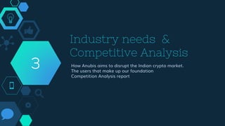Industry needs &
Competitive Analysis
How Anubis aims to disrupt the Indian crypto market.
The users that make up our foundation
Competition Analysis report
3
 