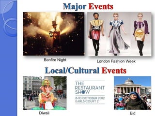Bonfire Night   London Fashion Week




Diwali                            Eid
 