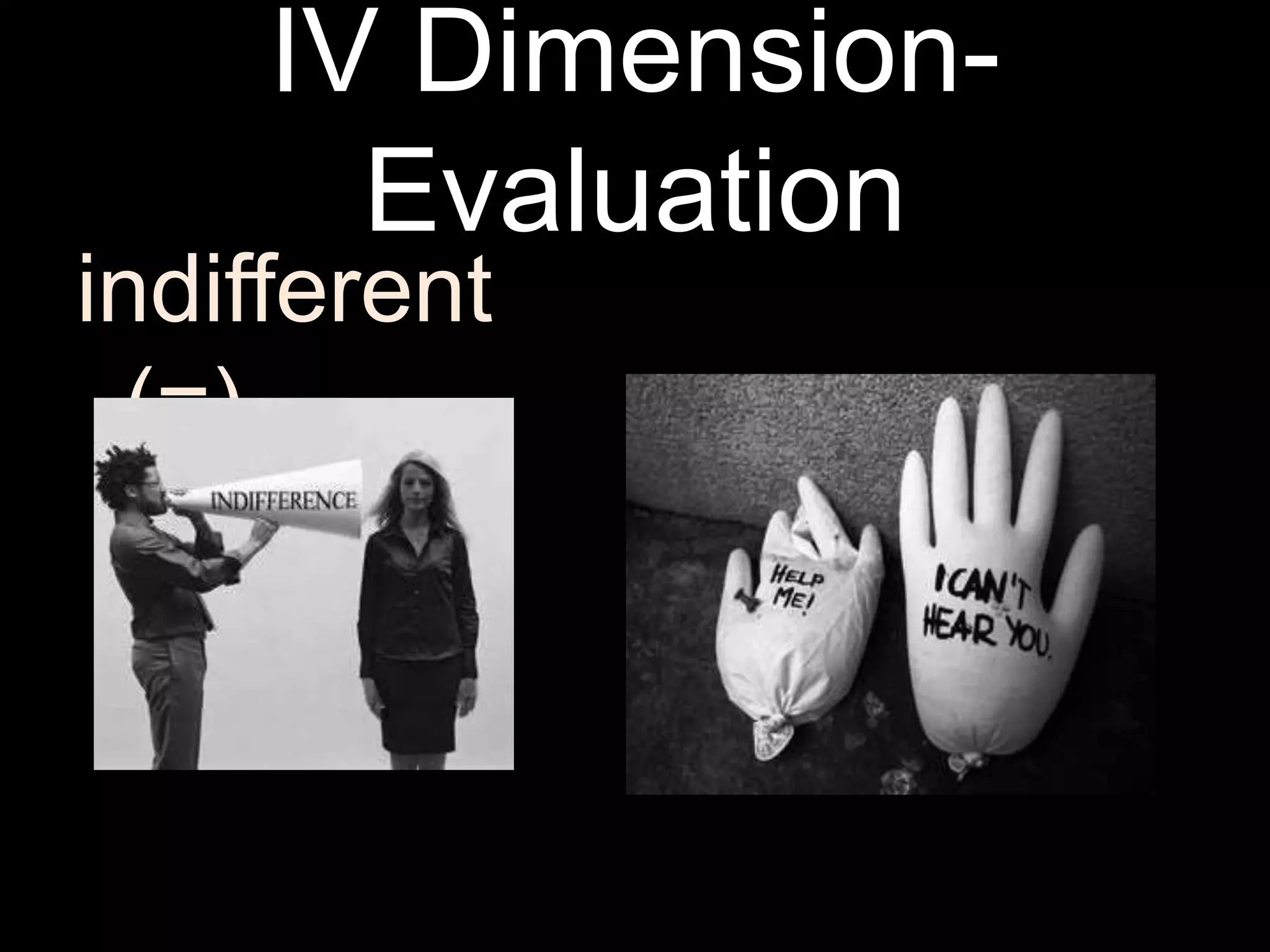 IV Dimension-
Evaluation
indifferent
(=)
 