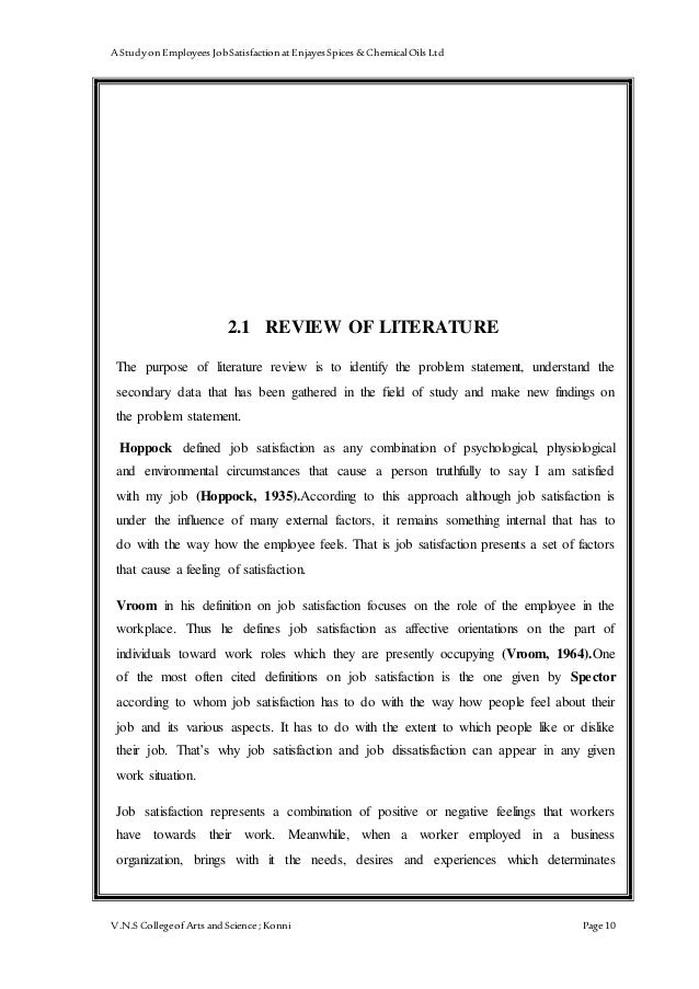 Literature review on job satisfaction essays