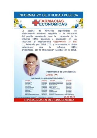 oseltamivir de  venta en Farmacias Economicas