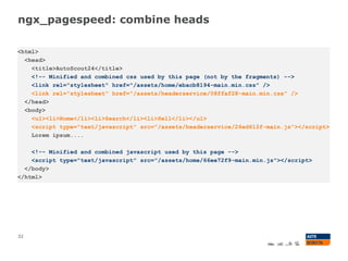 ngx_pagespeed: combine heads
32
<html>
<head>
<title>AutoScout24</title>
<!-- Minified and combined css used by this page (not by the fragments) -->
<link rel="stylesheet" href="/assets/home/ebacb8194-main.min.css" />
<link rel="stylesheet" href="/assets/headerservice/08ffaf28-main.min.css" />
</head>
<body>
<ul><li>Home</li><li>Search</li><li>Sell</li></ul>
<script type="text/javascript" src="/assets/headerservice/26ed612f-main.js"></script>
Lorem ipsum....
<!-- Minified and combined javascript used by this page -->
<script type="text/javascript" src="/assets/home/66ee72f9-main.min.js"></script>
</body>
</html>
 