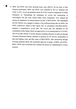 t'
.~ • ~ f)
BSNL and MTNL have been incurring losses since 2009-10. On the basis of their
financial performance, BSNL and...