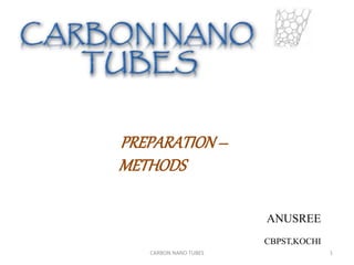 1CARBON NANO TUBES
PREPARATION–
METHODS
ANUSREE
CBPST,KOCHI
 