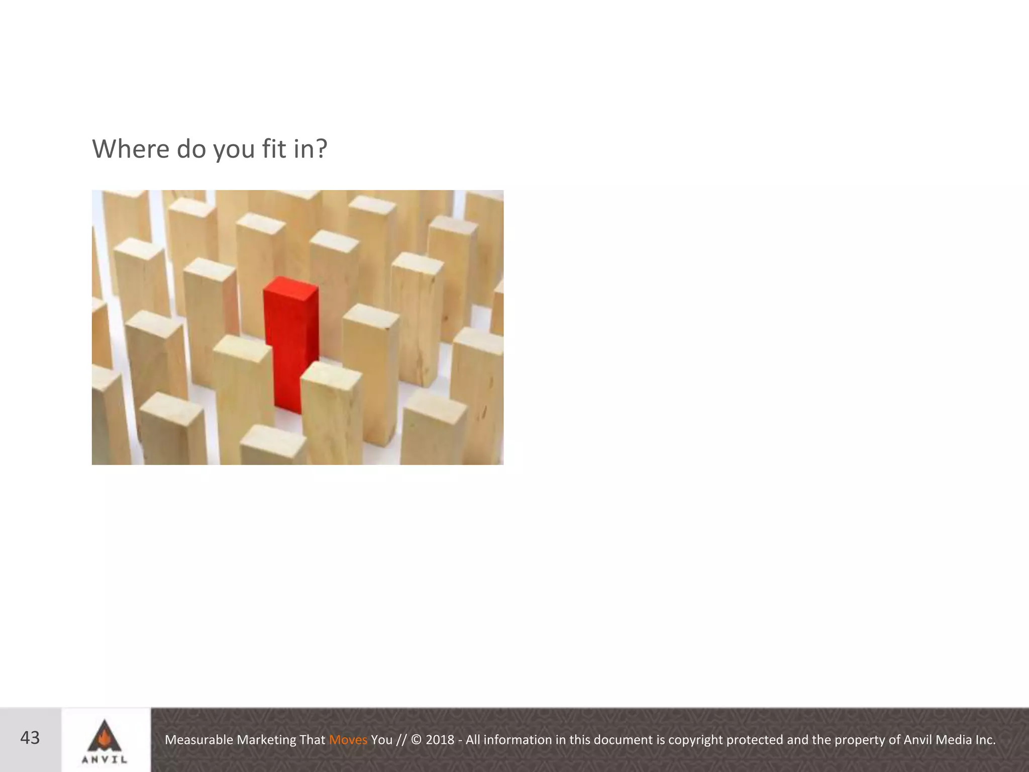 Measurable Marketing That Moves You // © 2018 - All information in this document is copyright protected and the property of Anvil Media Inc.43
Where do you fit in?
 