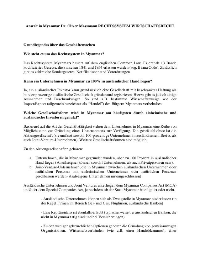 Anwalt In Myanmar Dr Oliver Massmann Rechtssystem Wirtschaftsrecht