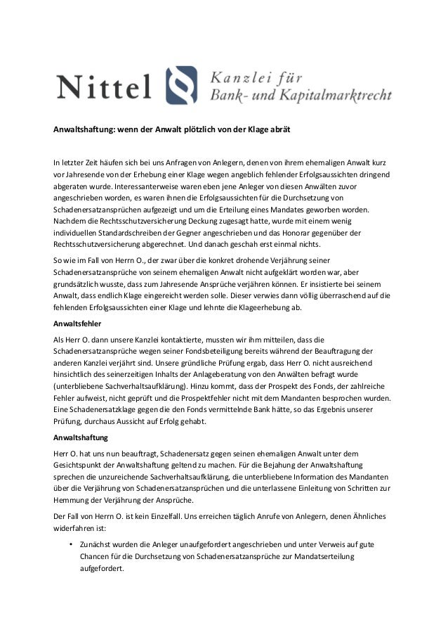 Anwaltshaftung Wenn Der Anwalt Plotzlich Von Der Klage Abrat