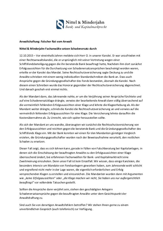 Anwaltshaftung Falscher Rat Vom Anwalt