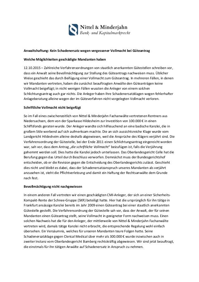 Anwaltshaftung Kein Schadenersatz Wegen Vergessener Vollmacht Bei Gu