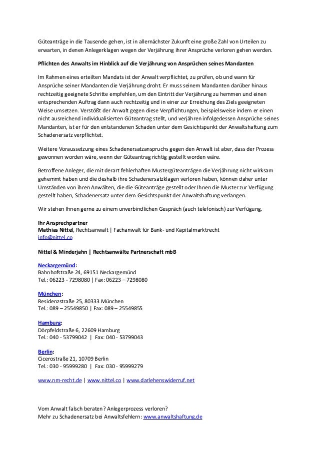 Anwaltshaftung Verjahrung Trotz Guteantrag