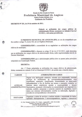 Decreto 311 2011 - Atribuições dos cargos efetivos da Prefeitura Municipal de Angicos RN