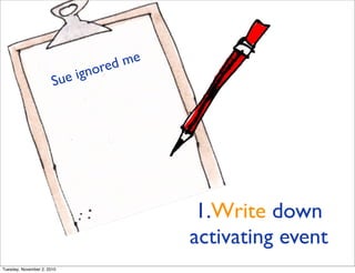 1.Write down
activating event
Sue ignored me
Tuesday, November 2, 2010
 