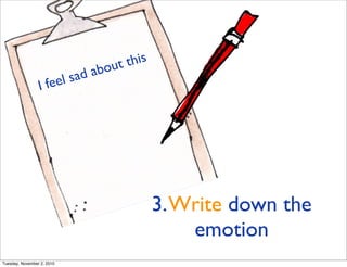 3.Write down the
emotion
I feel sad about this
Tuesday, November 2, 2010
 