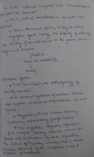 le Ga> Aoducad termçoral lobe benzodzapie
elucoel
Ce obsexved
TsD,(otical benediozepine e epkor
ln bANIC, docxcased GDBA bindirg
Argignie agnts haurigthe piopaty alteirg
the bindig f benzodiazepincs to tegamna
ocid z0coploy
Jleadsto
newe cell excitabilty
extorin ysiam
5-HTisinvolved in the
isnedl
anxiety disovdes-
* As abnomalzgathios ohsexotorin xelooue
ard zugtaka Crabroymal 1esporsvenes
arnino
to s-HT
* Arggdalo i xole includles dekechina
emotions
Cocordinating andmointing tetl
*-the anugdala integrates ingmako
tom atiple geron
thacats witf Corsideration of input cgaela
he Context Paes ertira stimulus, Onxa a theat
hasbaen detect ed y the Cunygdala el aapi d
Aesperse t loodinated,
aTeasto acass
on
 