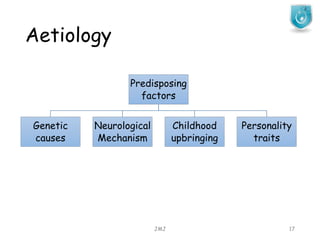 Aetiology
JMJ 17
Predisposing
factors
Genetic
causes
Neurological
Mechanism
Childhood
upbringing
Personality
traits
 