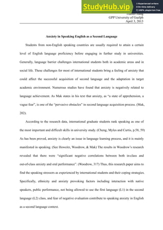 Anxiety In Speaking English As A Second Language | PDF